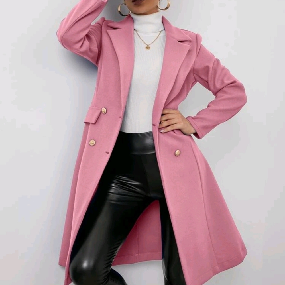 Double Breasted Fake Pocket Lapel Neck Overcoat - Picture 5 of 7